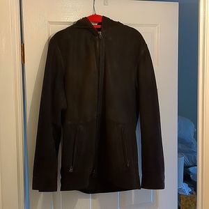 Orvis, Hooded Fleece Lined Suede Leather Jacket, Medium